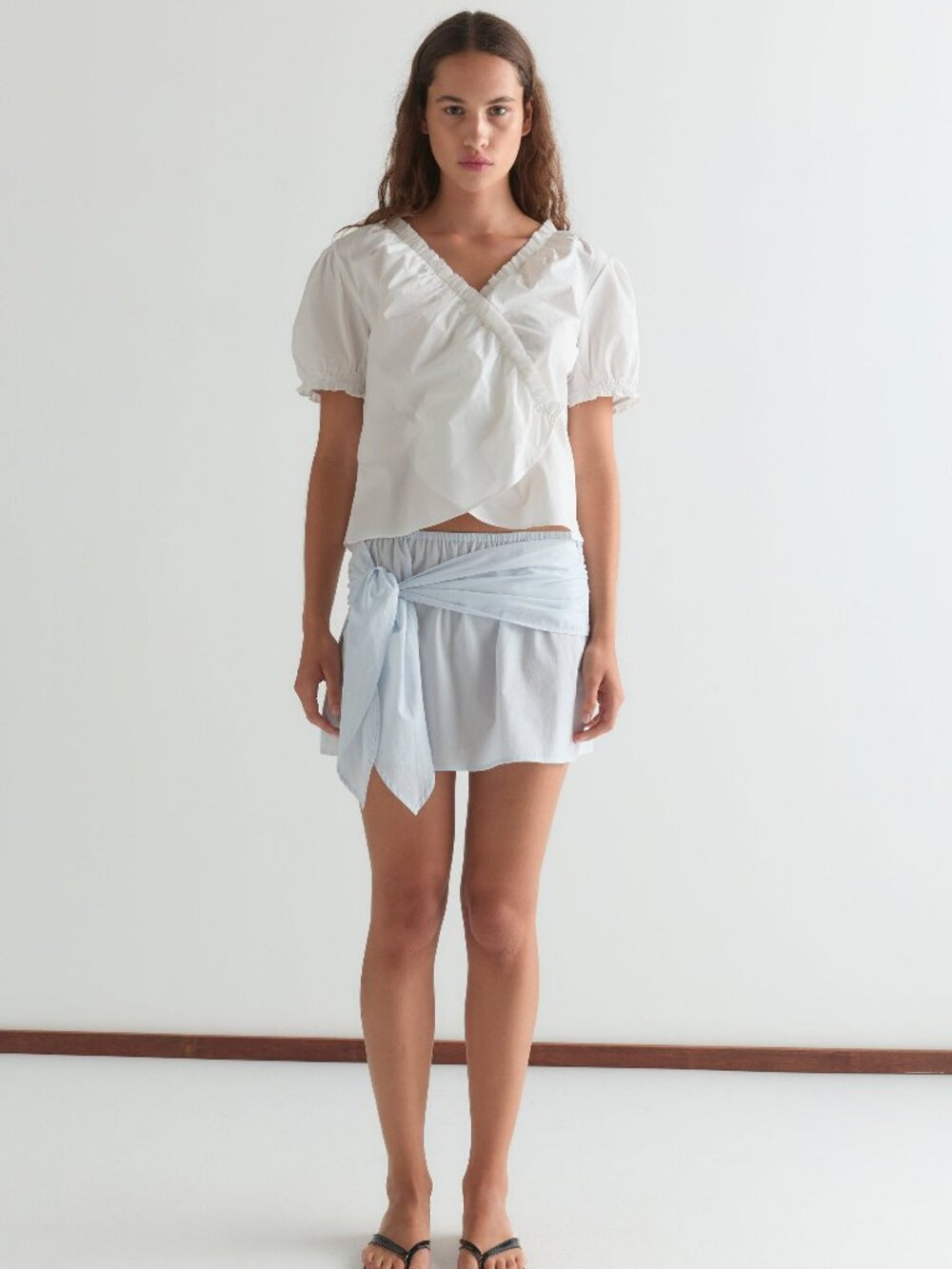 Deiji Studios Belted Skirt - Powder Blue Stripe